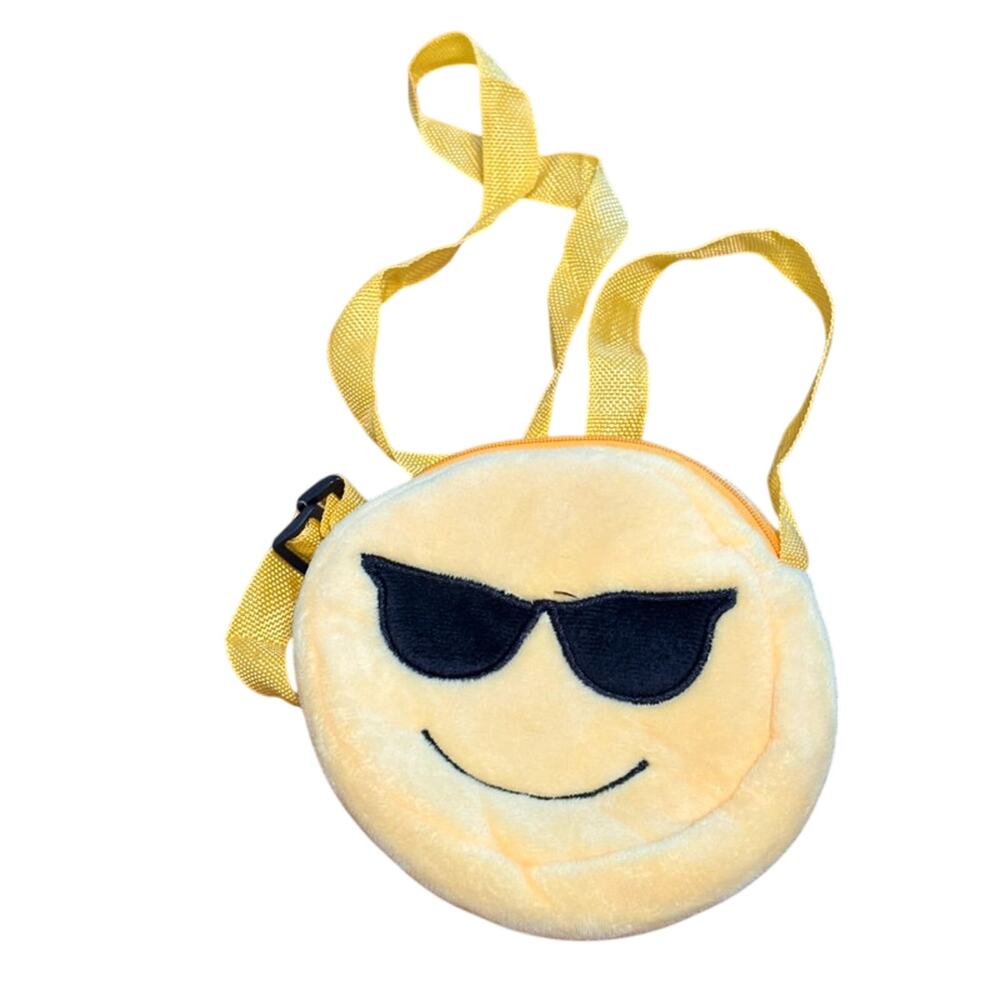 Yellow Cool Face Emoji Plush Cross Body Bag Strap New 6”